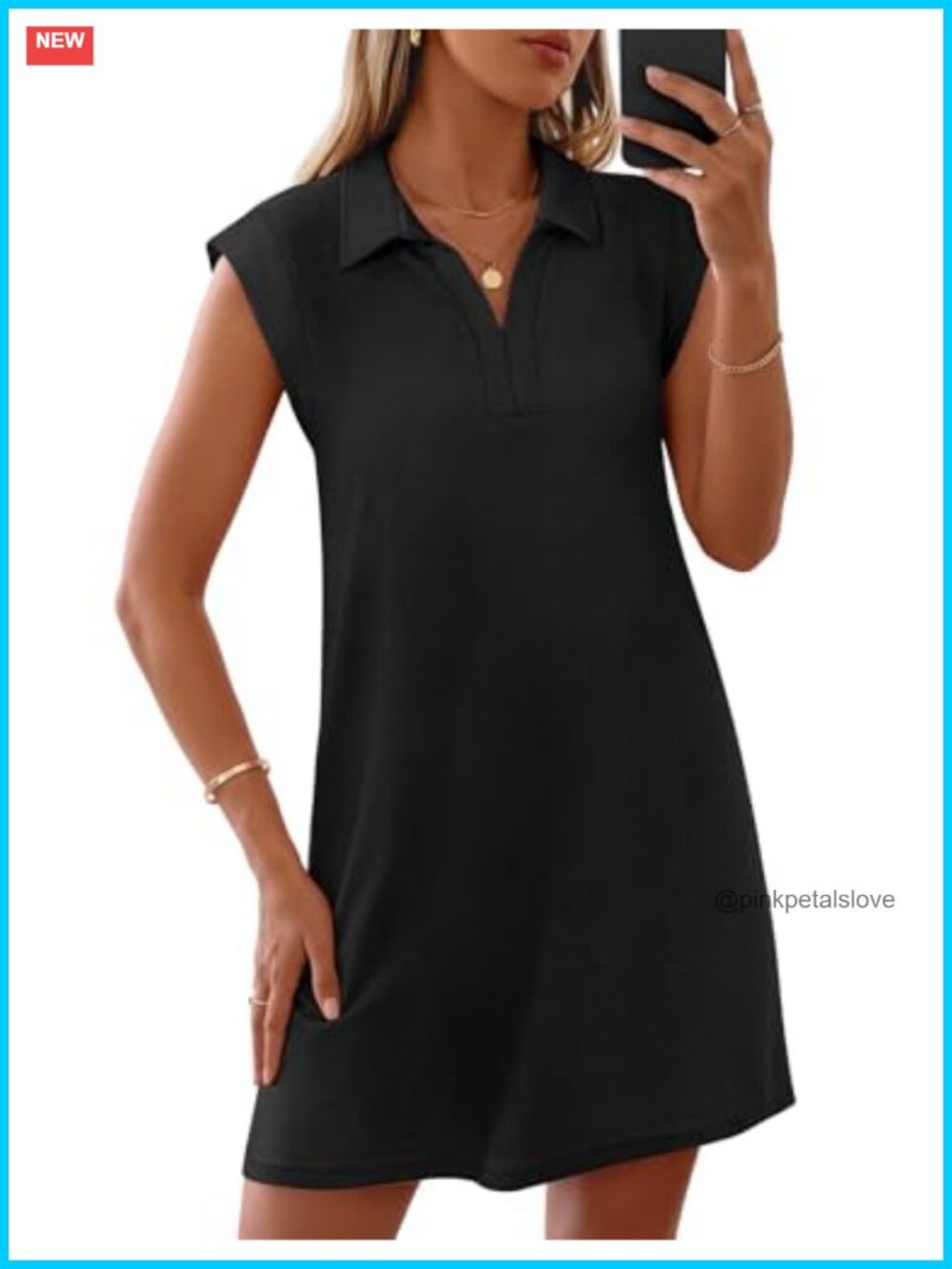 MEROKEETY V Neck Collared Mini Dress Cap Sleeve Shift Pocket Casual